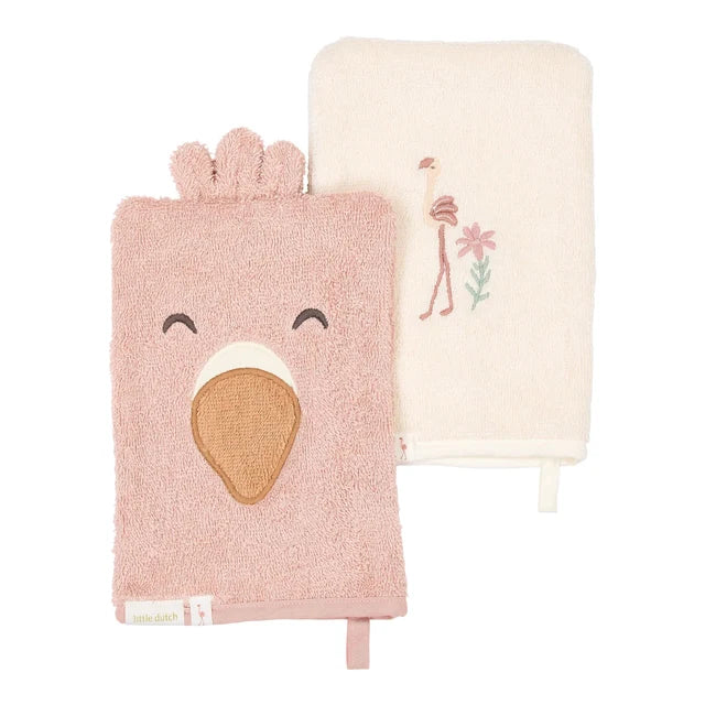 Lot de 2 gants de toilette Flamants roses | Little Dutch