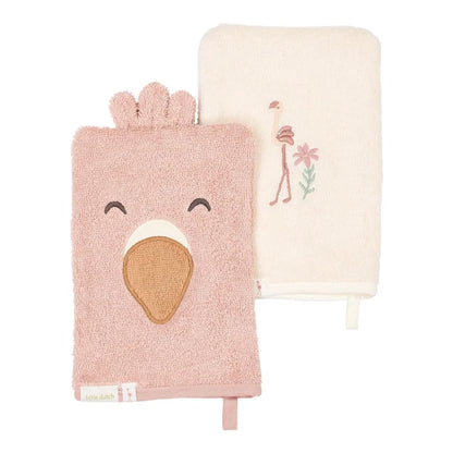 Lot de 2 gants de toilette Flamants roses | Little Dutch