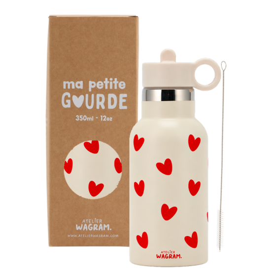 Gourde acier inox ecru coeur rouge - Atelier Wagram