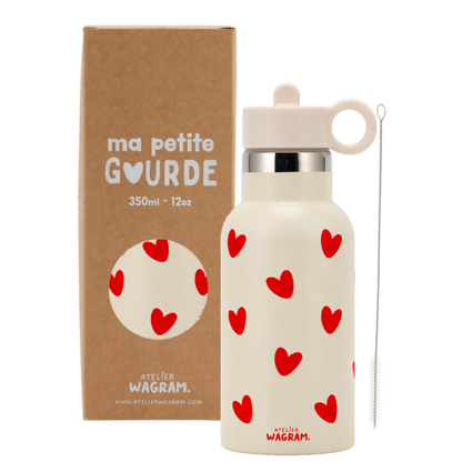Gourde acier inox ecru coeur rouge - Atelier Wagram