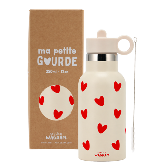 Gourde acier inox ecru coeur rouge - Atelier Wagram