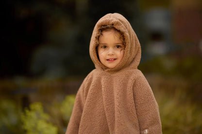 Poncho doublé teddy fleece Dark Hazel – Jollein
