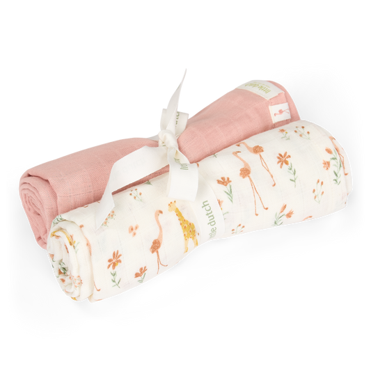 Set de 2 langes en gaze de coton Blooming Safari 70 x 70 cm - Little Dutch