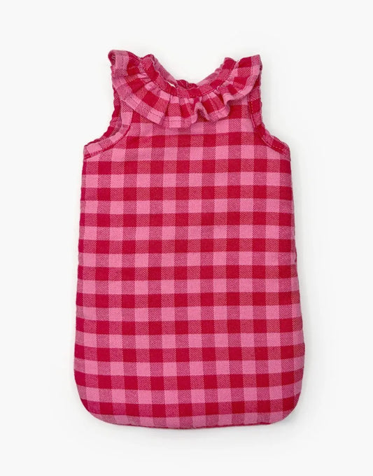 Turbulette poupée à collerette en flanelle Vichy cerise - Minikane