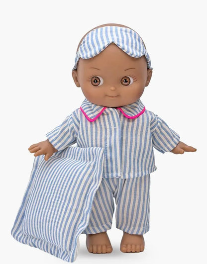 Noah à la maison et son ensemble de nuit rayé bleu - Minikane