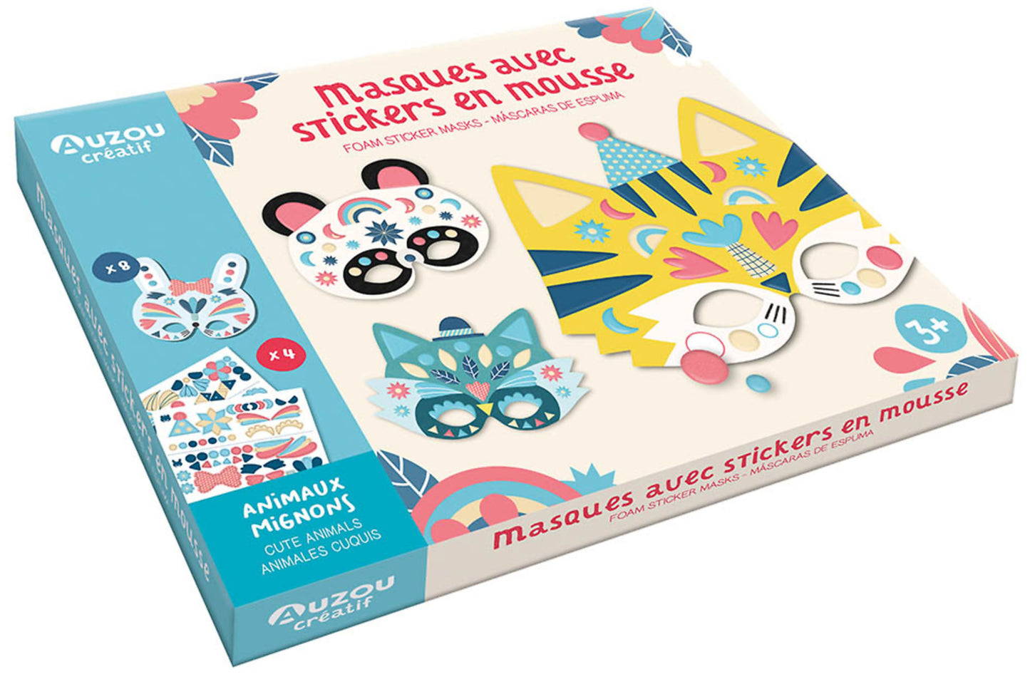 Mon coffret d'artiste - Masques avec stickers en mousse - Animaux mignons - Auzou