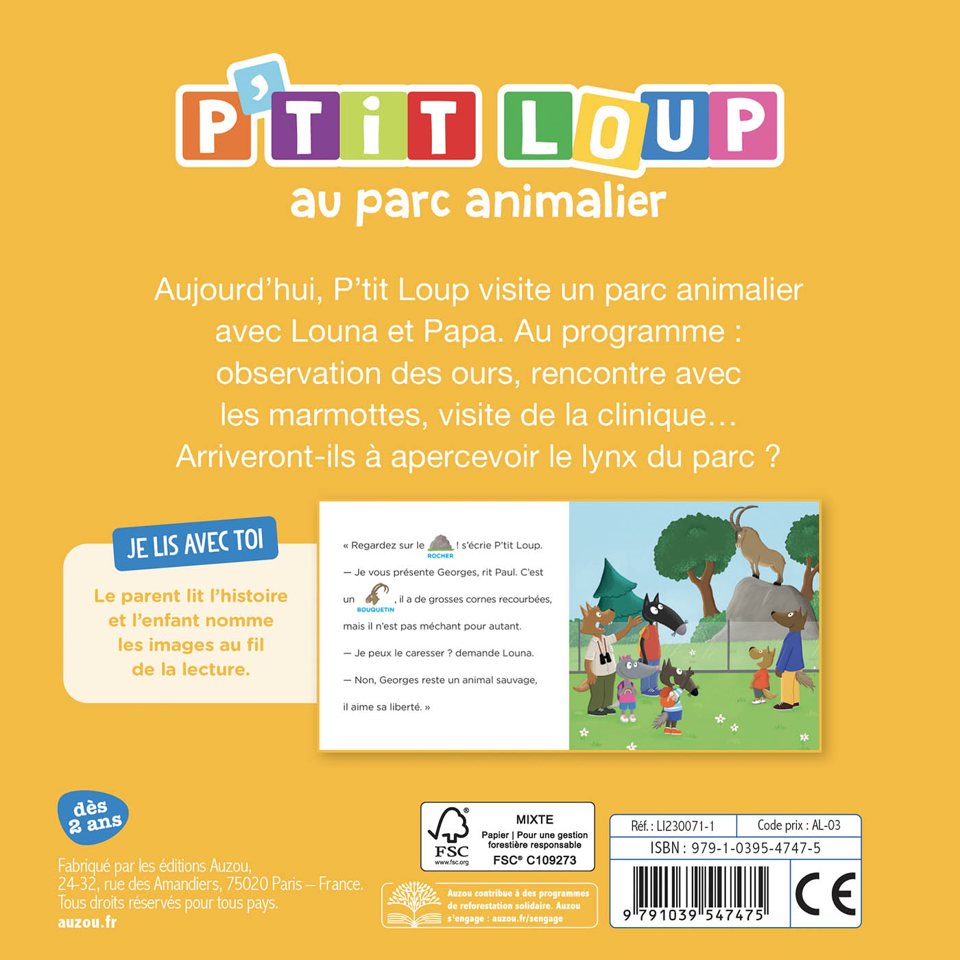 P'tit Loup au parc animalier -  Je lis avec toi - Livre Auzou