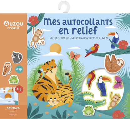 Ma pochette d'artiste - Mes autocollants en relief - Animaux - Auzou