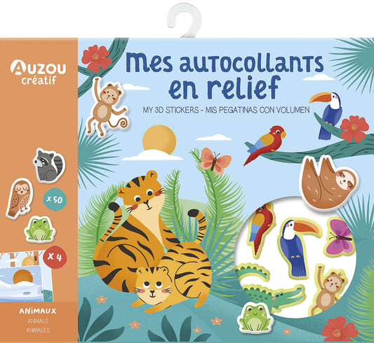 Ma pochette d'artiste - Mes autocollants en relief - Animaux - Auzou