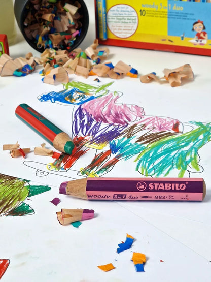 Etui carton x 5 crayons multi-talents STABILO woody 3 in 1 duo + 1 taille-crayon