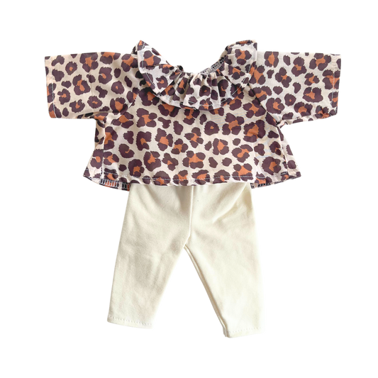Vêtement poupée - Ensemble blouse léopard à col+ legging
