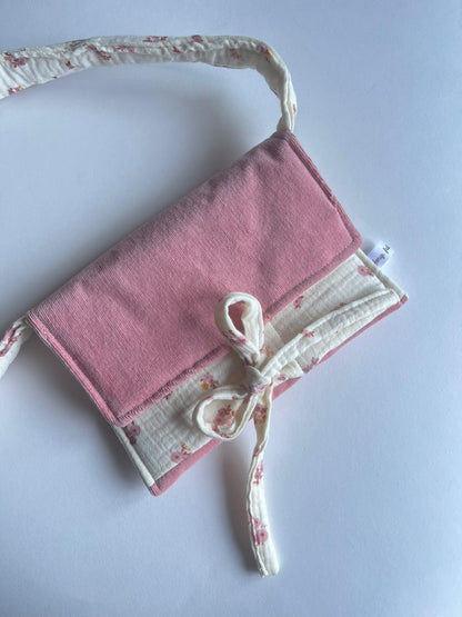 Petit sac #Fleurs écru/Velours rose