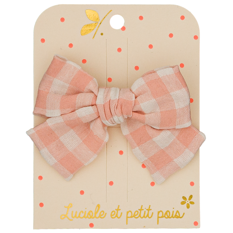 Barrette petit noeud princesse - Vichy rose - Luciole et petit pois