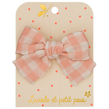 Barrette petit noeud princesse - Vichy rose - Luciole et petit pois