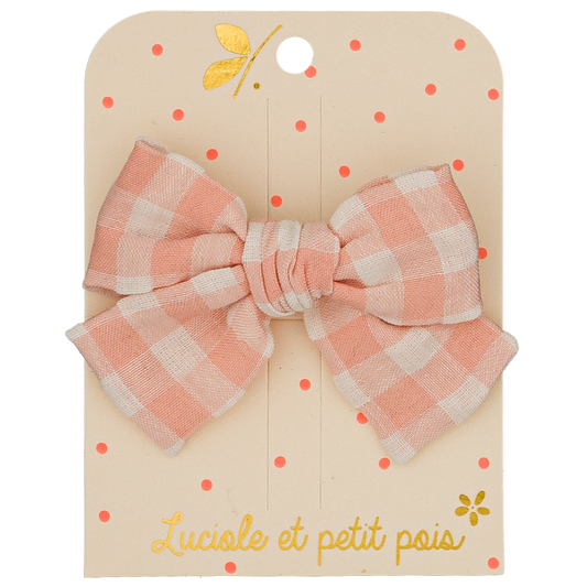 Barrette petit noeud princesse - Vichy rose - Luciole et petit pois