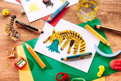 Etui carton x 6 crayons multi-talents STABILO woody 3 in 1 Edition "30 ans de fun" - Tigre + 1 taille-crayon