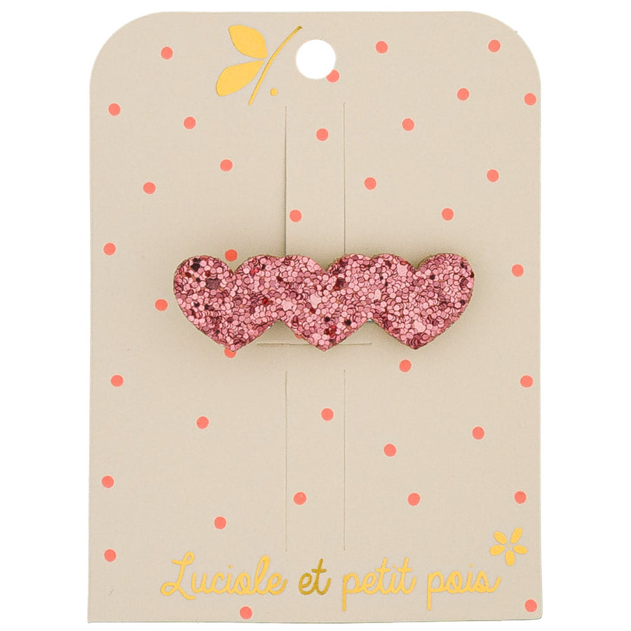 Barrette 3 coeurs - Framboise - Luciole et petit pois