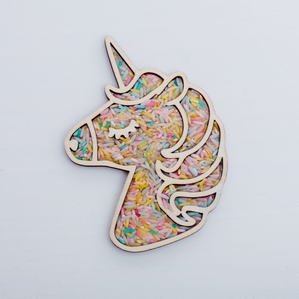 Plateau de remplissage – Licorne - pour jeu sensoriel- Leukmetletters