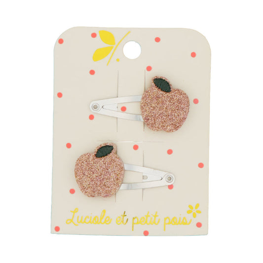 Barrettes mini pommes roses (paire)  - Luciole et petit pois