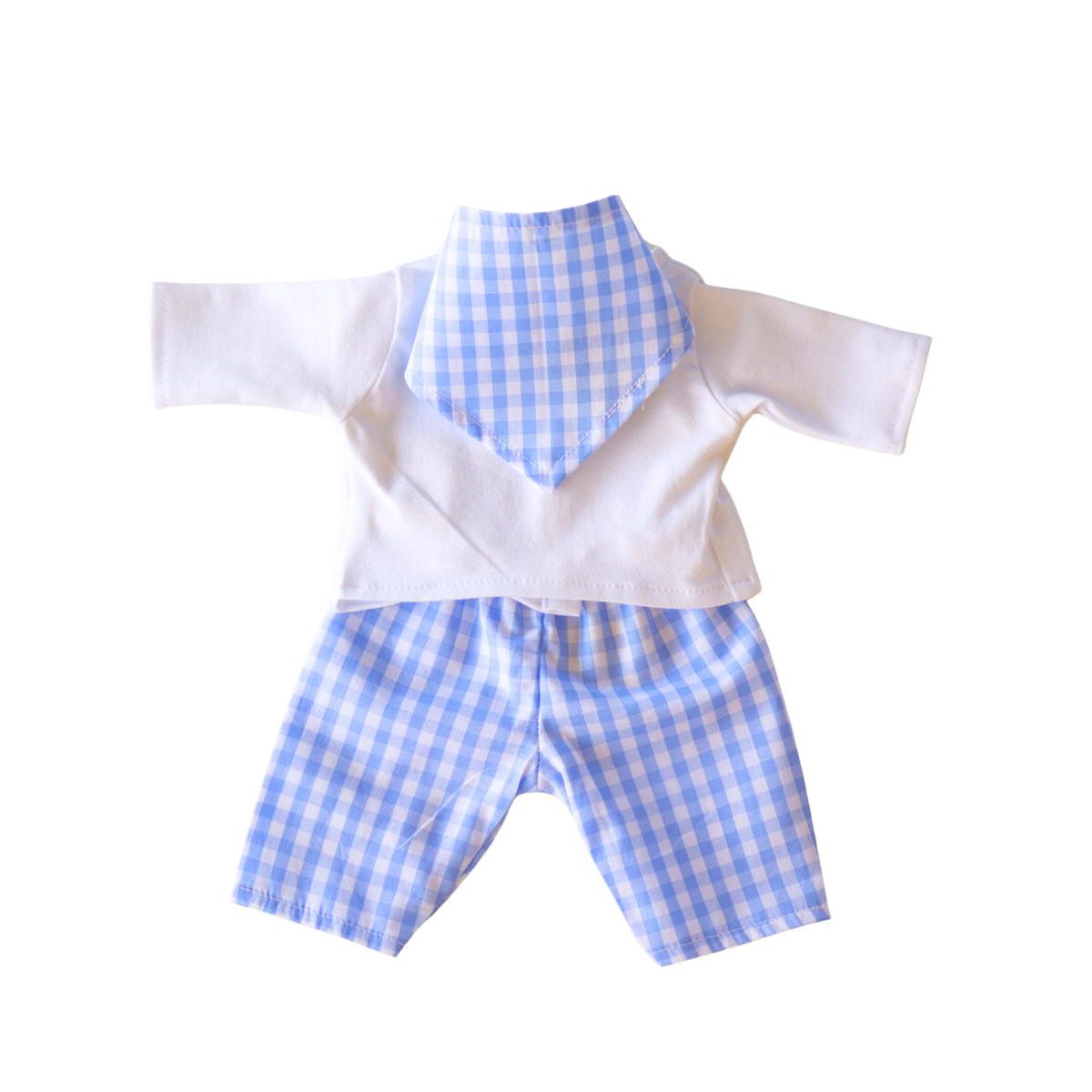Vêtement poupée - Ensemble T-shirt pantalon foulard vichy