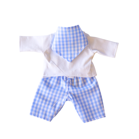 Vêtement poupée - Ensemble T-shirt pantalon foulard vichy