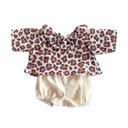 Vêtement poupée - Ensemble blouse léopard à col + bloomer écru