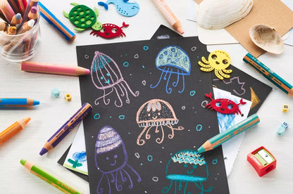 Etui carton x 6 crayons multi-talents STABILO woody 3 in 1 Edition "30 ans de fun" - Tigre + 1 taille-crayon