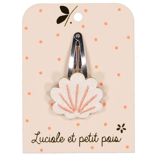 Barrette coquillage - Glitter blanc - Luciole et petit pois
