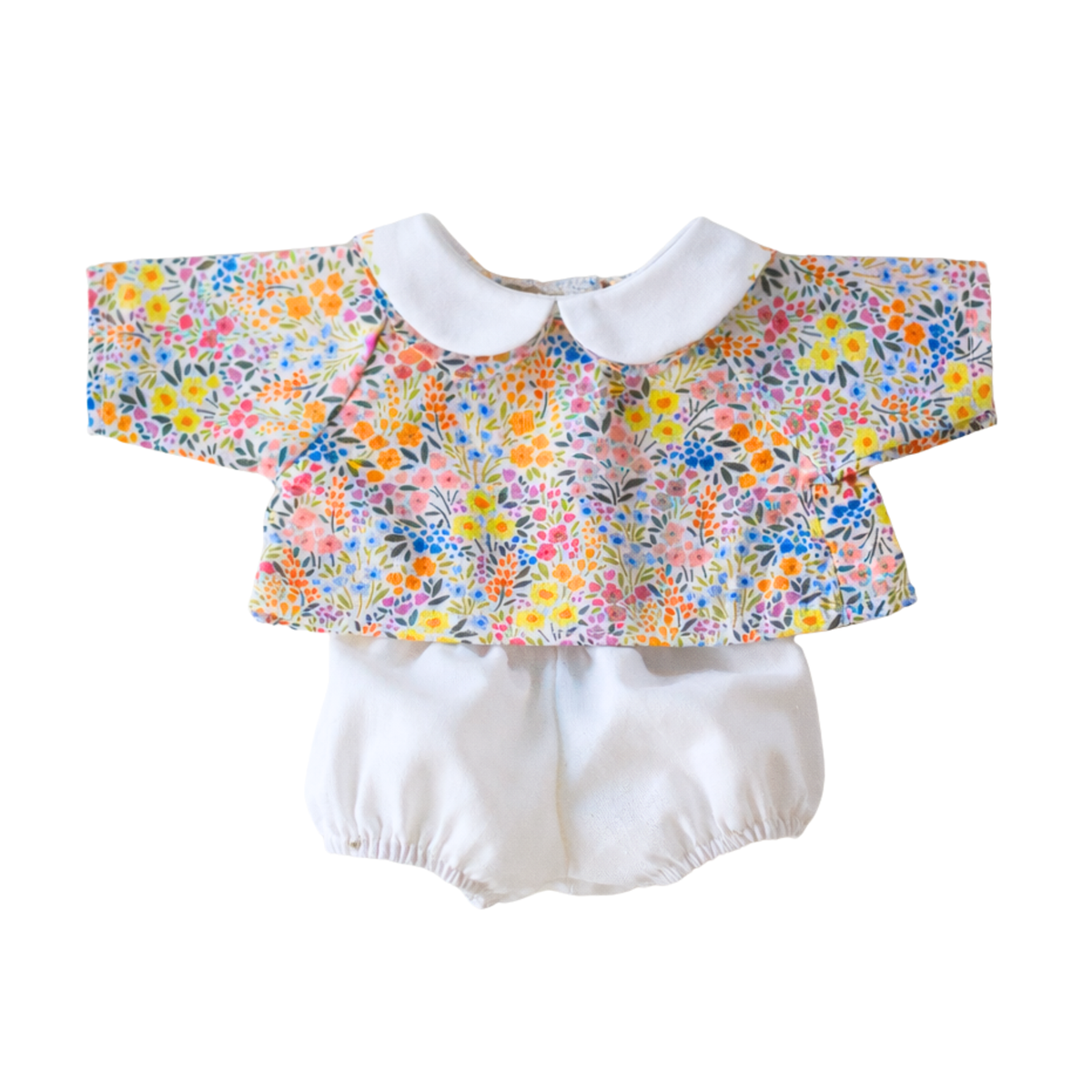 Vêtement poupée - Ensemble blouse à fleurs à col + bloomer
